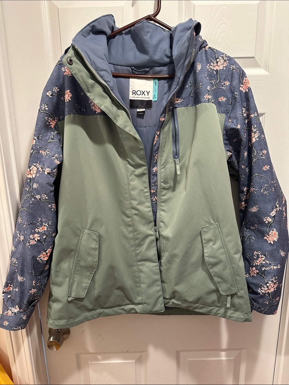 Roxy Two-Tone Floral Ski Jacket - Sage Green & Navy